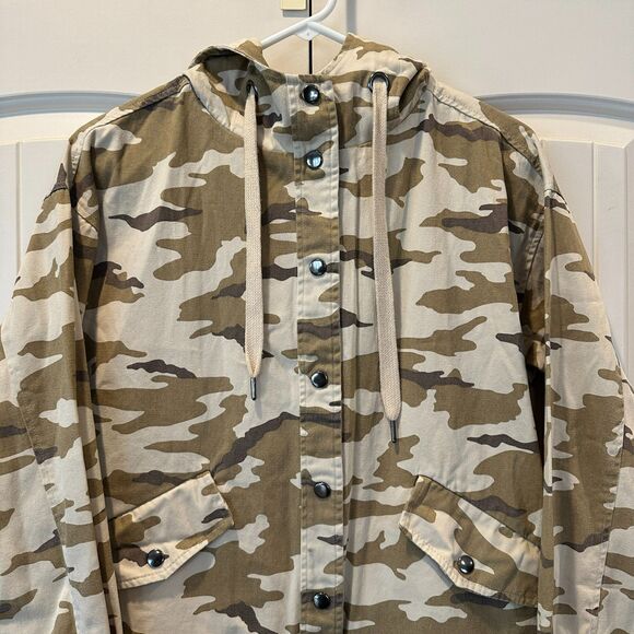 Women's Forever 21Lightweight Brown and Tan Desert Camo Hooded Jacket Size S - Picture 3 of 4